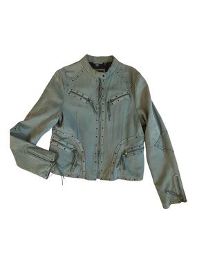 Y2K Wilsons Leather Sage Green Leather/Suede Biker Jacket size XXL